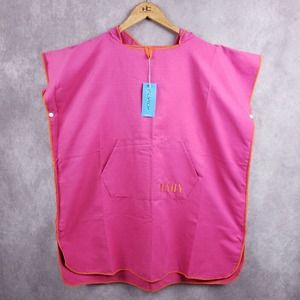 Flyily Beach Poncho Hooded Changing Towel With Front Pocket Quick Dry Pink Small